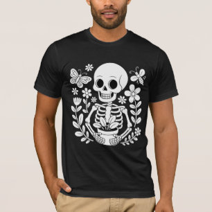Camiseta Jardinero Esqueleto Arte Maceta De Flores Capricho