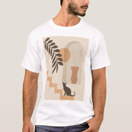 Camiseta Jarrón de hoja de escalera Gato, Arte geométrico a