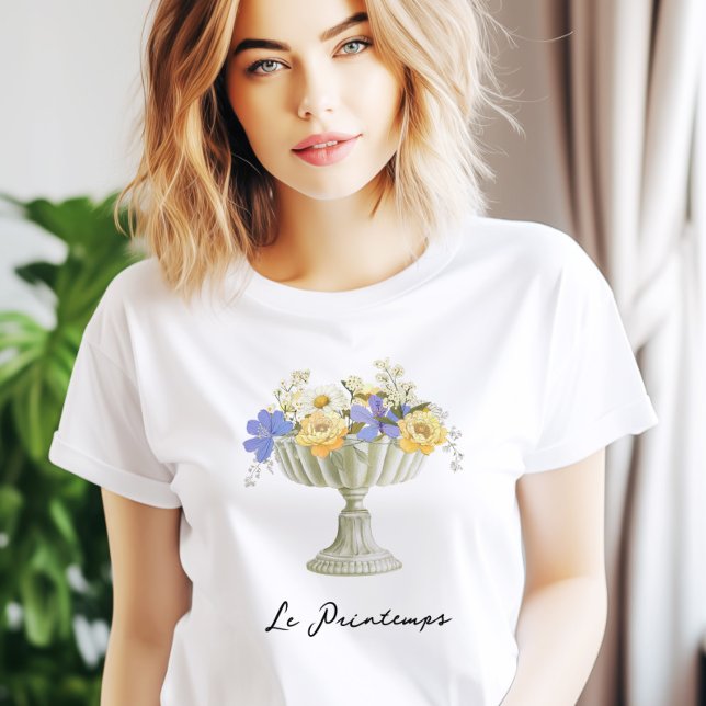 Camiseta Jarrón de jardín romántico con flores Francés (Subido por el creador)