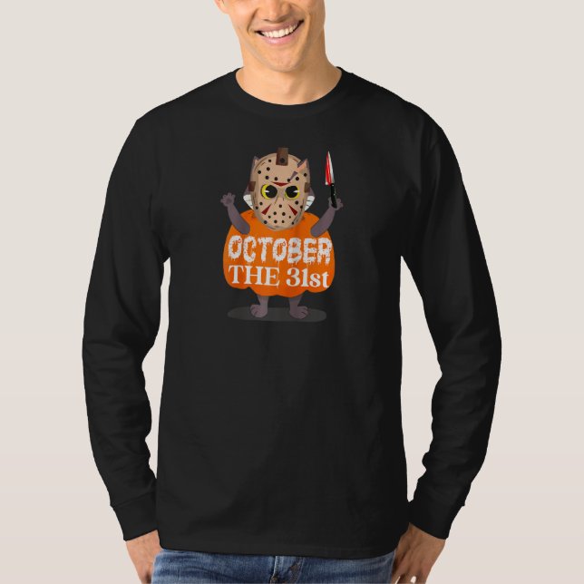 Camiseta Jason Mask Halloween Cat Raglan 1 (Anverso)