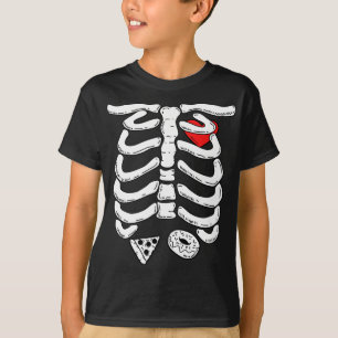 Camiseta Jaula de costilla de esqueleto con pizza y Donut H