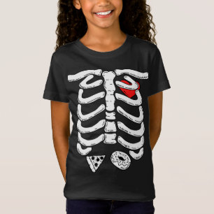 Camiseta Jaula de costilla de esqueleto con pizza y Donut H
