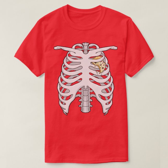 Camiseta Jaula de esqueleto Pizza Corazón Halloween (Diseño del anverso)