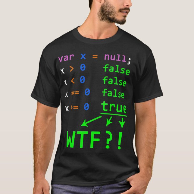 Camiseta Javascript Programming Joke with null value for de (Anverso)