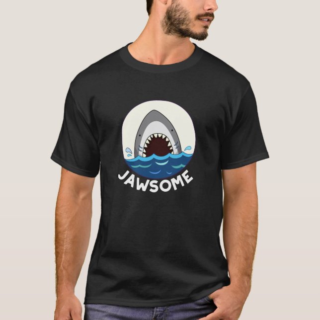 Camiseta Jawsome Funny Shark Teeth Pun Dark BG (Anverso)