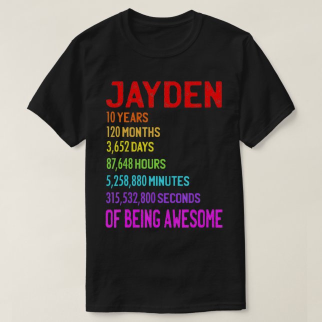 Camiseta Jayden 10 años 120 meses 3652 días (Diseño del anverso)