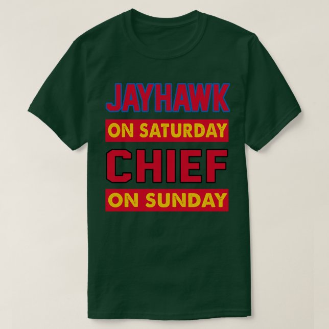 Camiseta Jayhawk El Jefe Sábado El Domingo En Kansas City (Diseño del anverso)