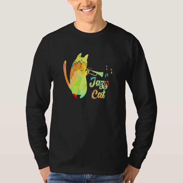 Camiseta Jazz Cat Cat Playing Trumpet Kitten Musician (Anverso)