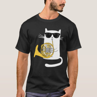 Camiseta Jazz Cat Playing French Horn - Cool Smooth T-Shirt