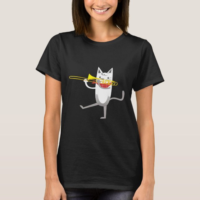 Camiseta Jazz Cat Playing Trombone Trombone Player (Anverso)