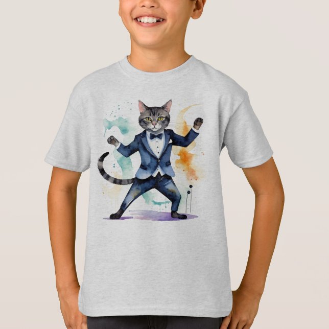 Camiseta Jazz Dancing Guay Cat Fun Watercolor (Anverso)