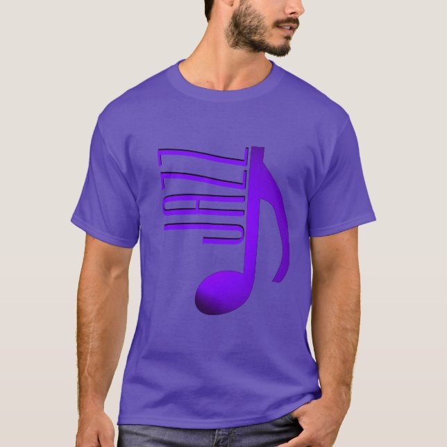 Camiseta Jazz Elegant Purple Blue Music Note Skinny Font (Anverso)