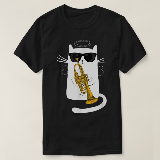 Camiseta Jazz Funk & Soul Guay Cute Gato Jugando Trumpet (Diseño del anverso)