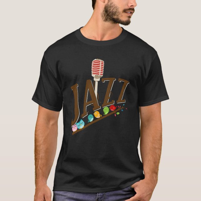 Camiseta jazz music instrument microphone birds singing (Anverso)