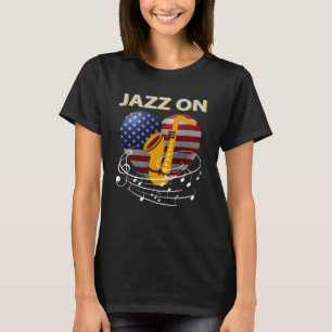 Camiseta Jazz Patriótico En Bandera Musical Corazón Saxofón