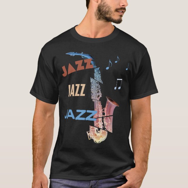 Camiseta Jazz Saxofón Arte Moderno (Anverso)
