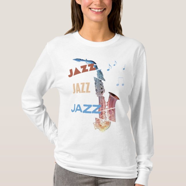 Camiseta Jazz Saxofón Arte Moderno (Anverso)