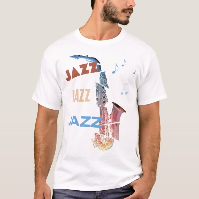 Camiseta Jazz Saxofón Arte Moderno (Anverso)