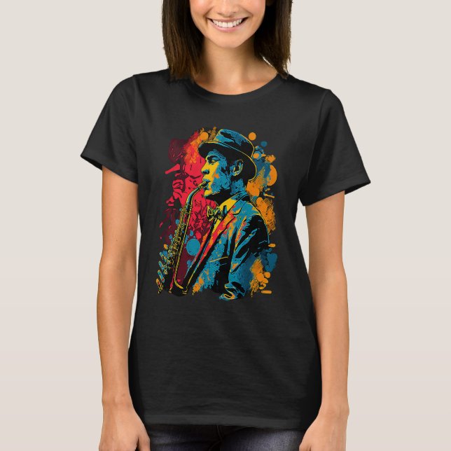 Camiseta Jazz Saxophone Player Funky Pop 1920s Era Musician (Anverso)