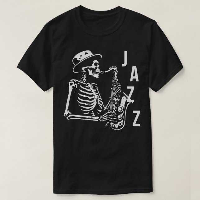 Camiseta Jazz Skeleton toca saxofón (Diseño del anverso)