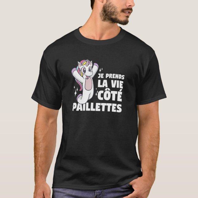 Camiseta Je Prends La Vie Cote Sequinned Belle Unicorn (Anverso)