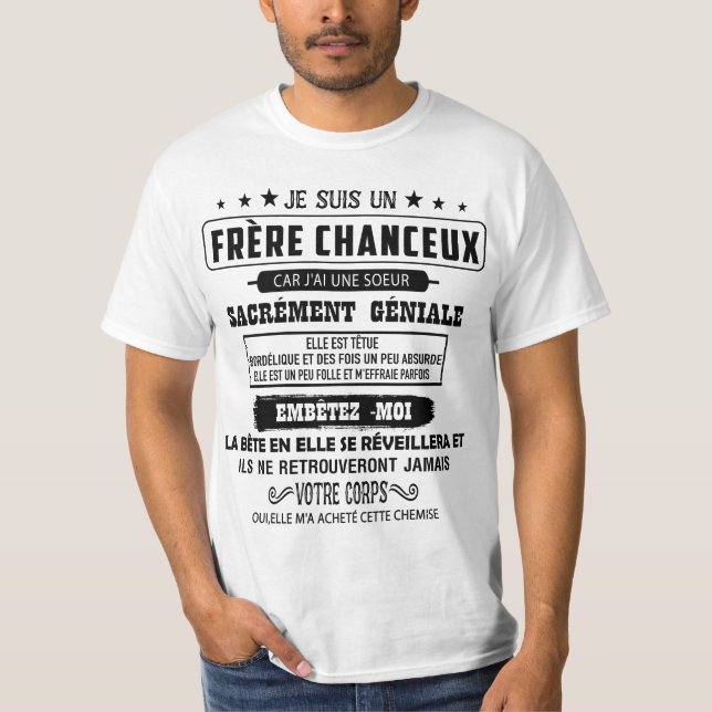 Camiseta je suis un  frère chanceux car j'ai une soeur (Anverso)