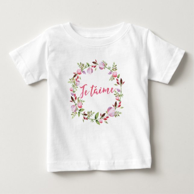 Camiseta Je taime con acuarela floral para niños (Anverso)