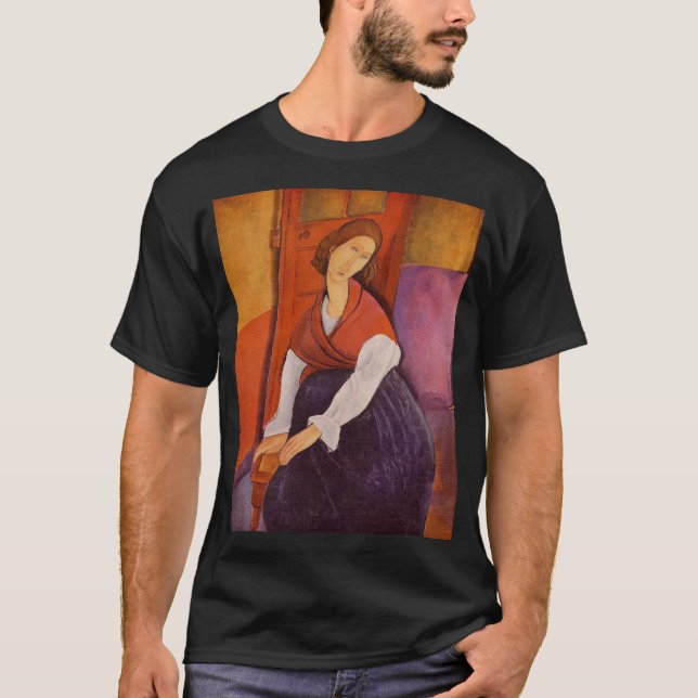 Camiseta Jeanne Hebuterne En Un Shawl Rojo De Modigliani (Anverso)