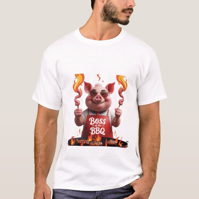 Camiseta Jefe de barbacoa - Cerdo Papá Gracioso Gritando Ca (Anverso)