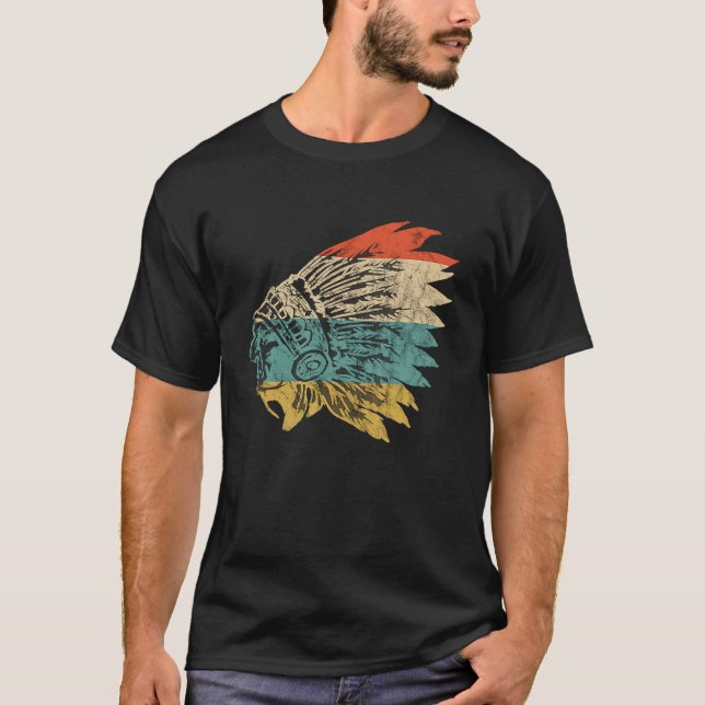 Camiseta Jefe de cabeza indio Cabeza nativa de pluma nortea (Anverso)