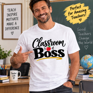 Camiseta Jefe de Clase Tipografía Divertida de Maestra Manz