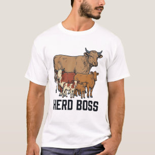 Camiseta Jefe de manada Vaca Familia Diseño de grabado vint