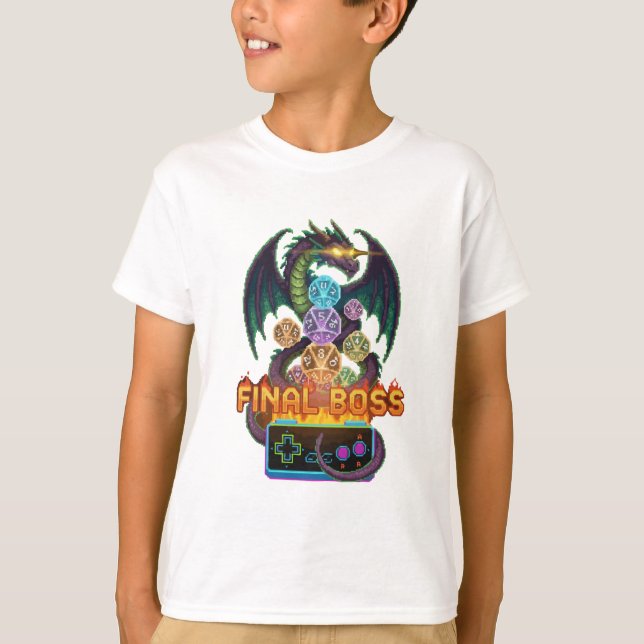 Camiseta Jefe Final Retro Dragón & Dados | Pixel TTRPG Juga (Anverso)