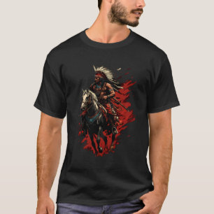 Camiseta Jefe indio Caballo Montar Pluma Tocado Nativo A