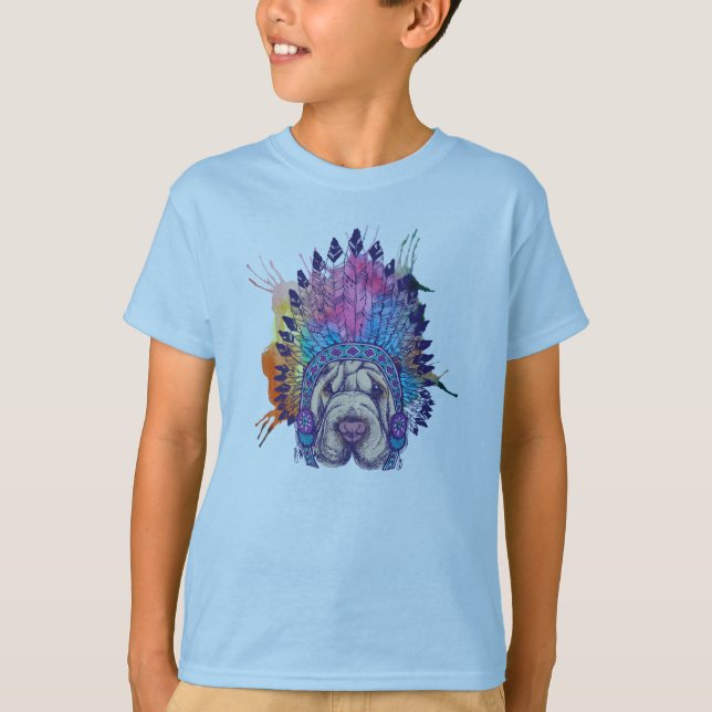 Camiseta Jefe indio del nativo americano de Sharpei (Anverso)