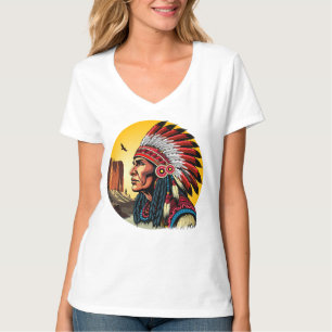 Camiseta Jefe nativo americano en el salvaje atardecer pais