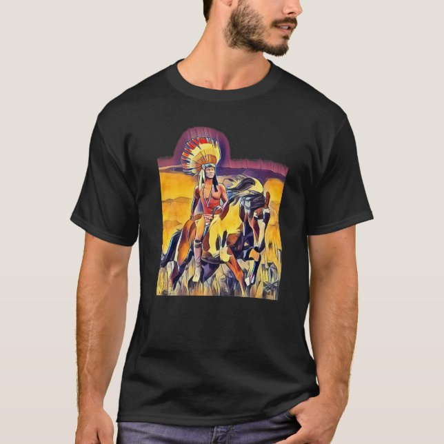 Camiseta Jefe nativo americano en un caballo (Anverso)