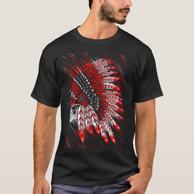 Camiseta Jefe nativo de motocicleta de cráneo indio america (Anverso)