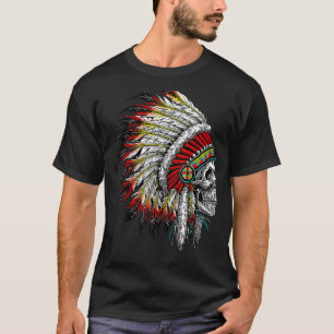 Camiseta Jefe nativo de motocicleta de cráneo indio america