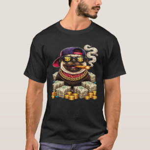 Camiseta Jefe Pug — Pug con Bling, Dinero y Cigarro"