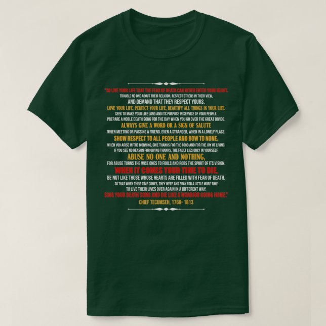 Camiseta Jefe Tecumseh quotVive tu poema de Lifequot (Diseño del anverso)
