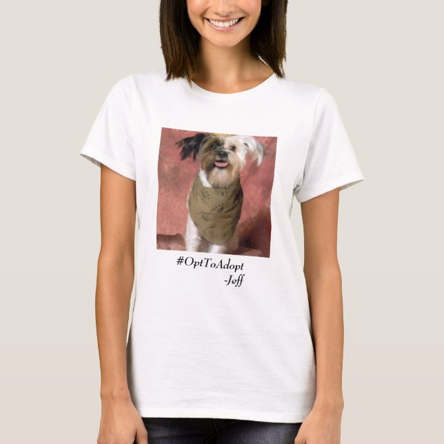 Camiseta Jeff, nuestro #OptToAdopt de la mascota (Anverso)