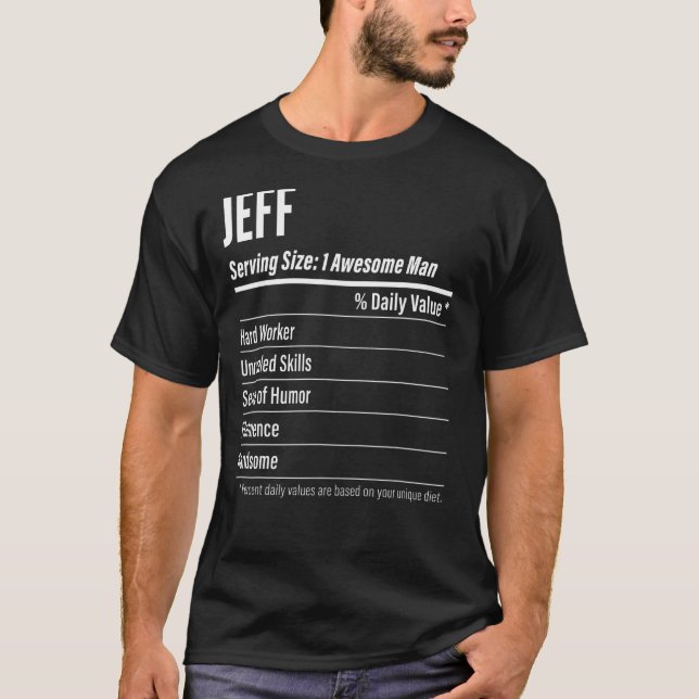 Camiseta Jeff Serving Size Nutrition Label Calories (Anverso)