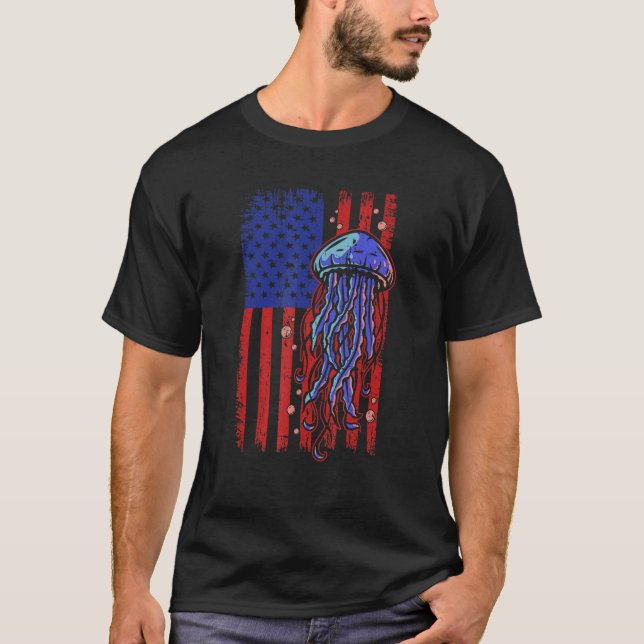 Camiseta Jellyfish Bandera de Estados Unidos Biólogo marino (Anverso)