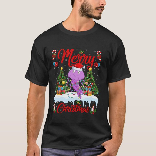 Camiseta Jellyfish Merry Christmas Tree Lighting Santa Jell (Anverso)
