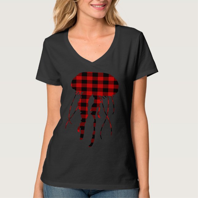 Camiseta Jellyfish Red Buffalo Plaid Salp Matching Family P (Anverso)