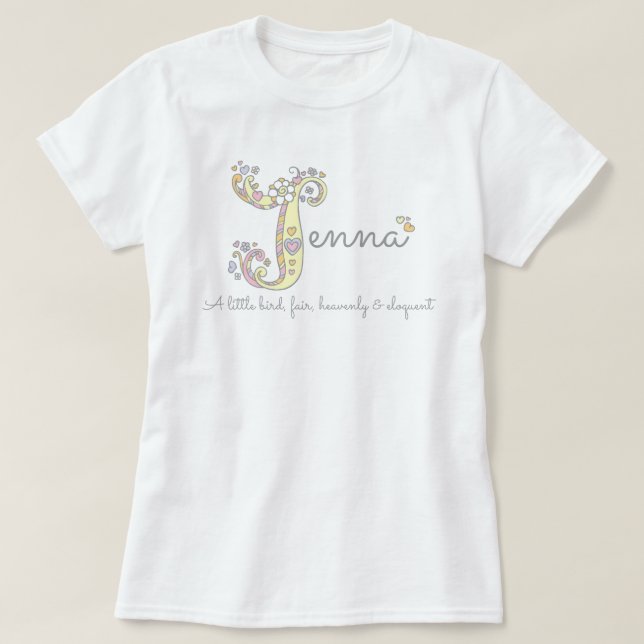 Camiseta Jenna chicas J nombre que significa árbol monogram (Diseño del anverso)