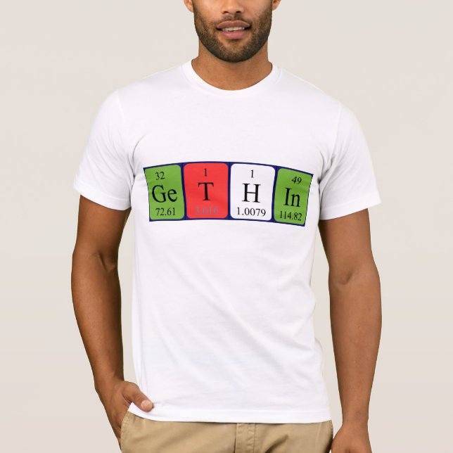 Camiseta Jerga de nombre de tabla periódica Gethin (Anverso)