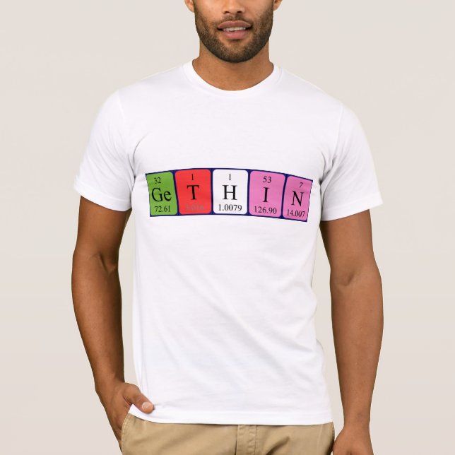 Camiseta Jerga de nombre de tabla periódica Gethin (Anverso)