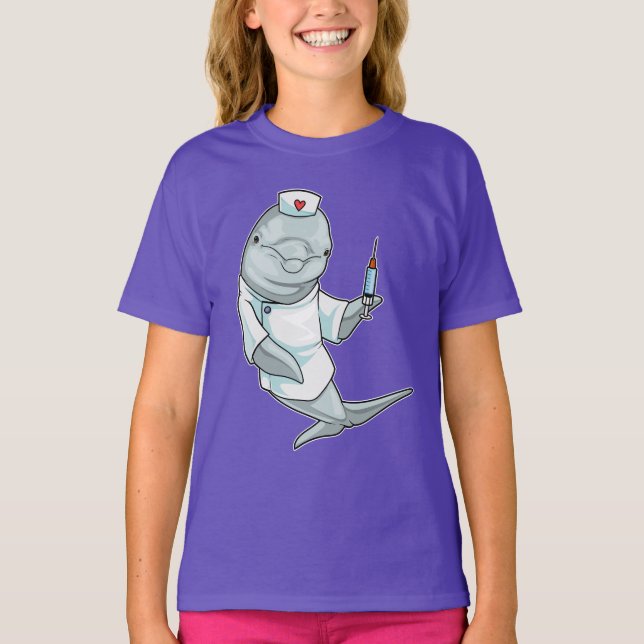 Camiseta Jeringa de enfermeras de delfines (Anverso)
